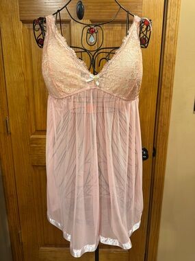 Daisy Fuentes Full Figure Babydoll Light Pink Chemise Floral Bodice Intimate, 2X